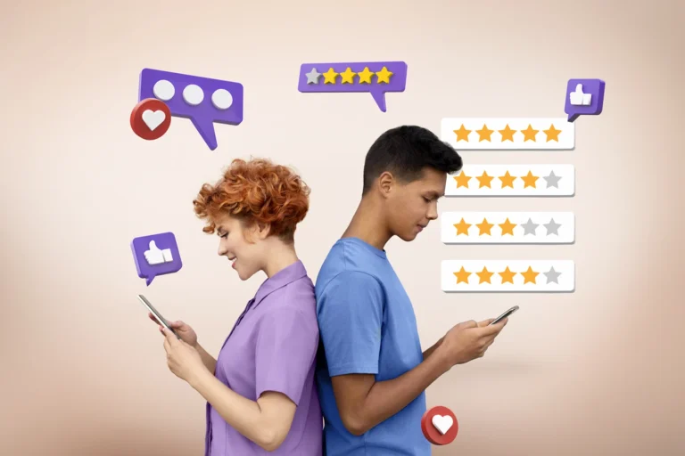 Man and girl giving each other's back and rating visuals.