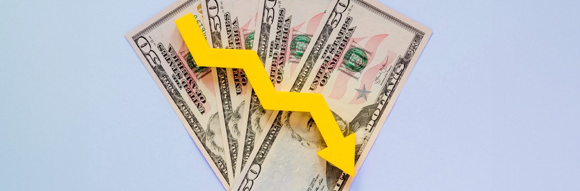 Dollars with yellow arrow going down