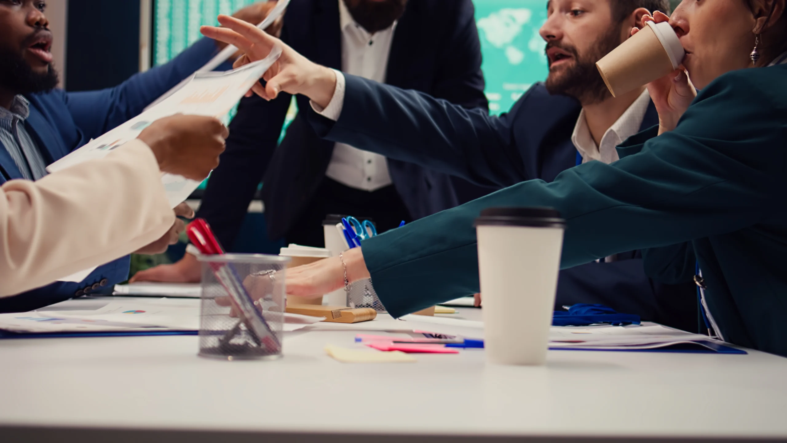 Employees in a business meeting being frustrated